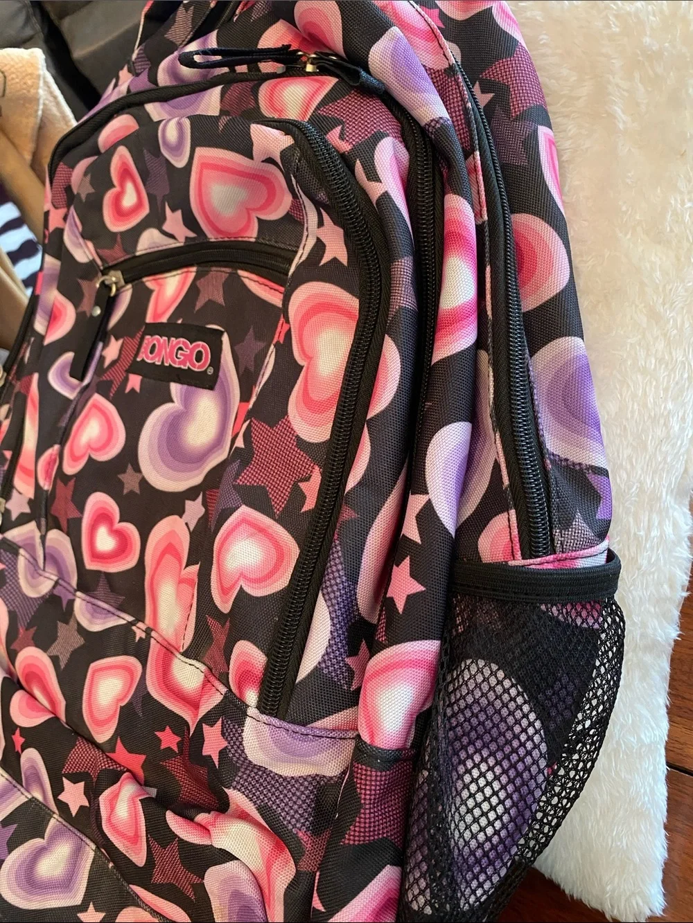 BONGO Pink & Purple Heart Print  Backpack